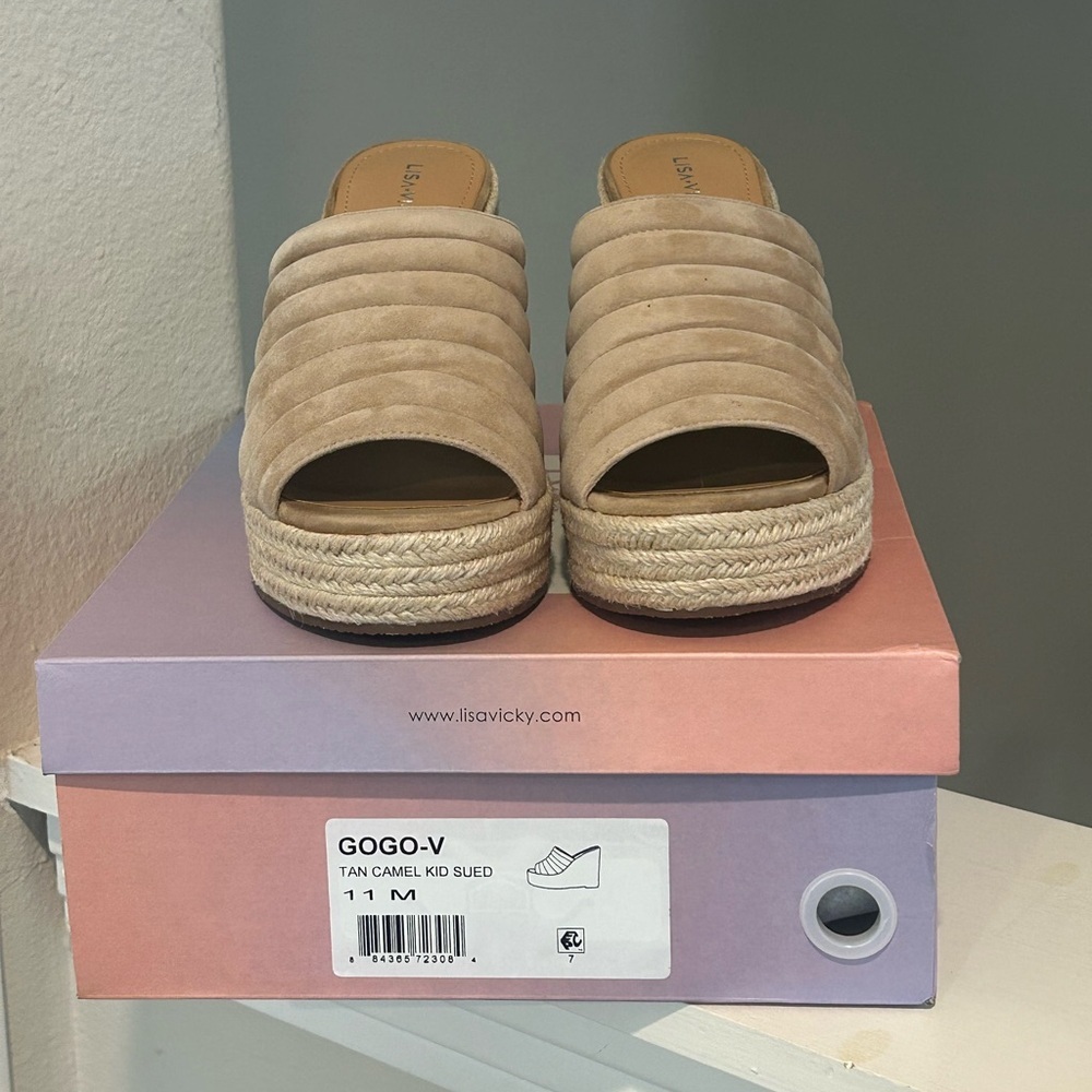 Lisa Vicky Gogo Wedge Sandals Womens 11M Canyon Sun Suede Slip On Comfort New - Picture 9 of 9